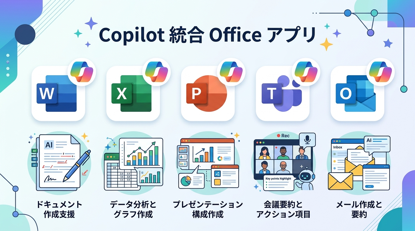 CopilotとOffice(Word・Excel・PowerPoint・Teams・Outlook)連携図解