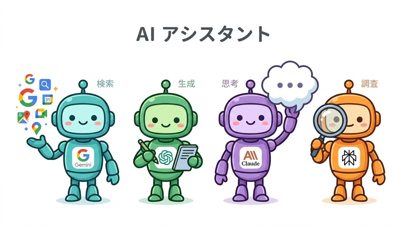 Gemini・ChatGPT・Claude・Perplexity比較図