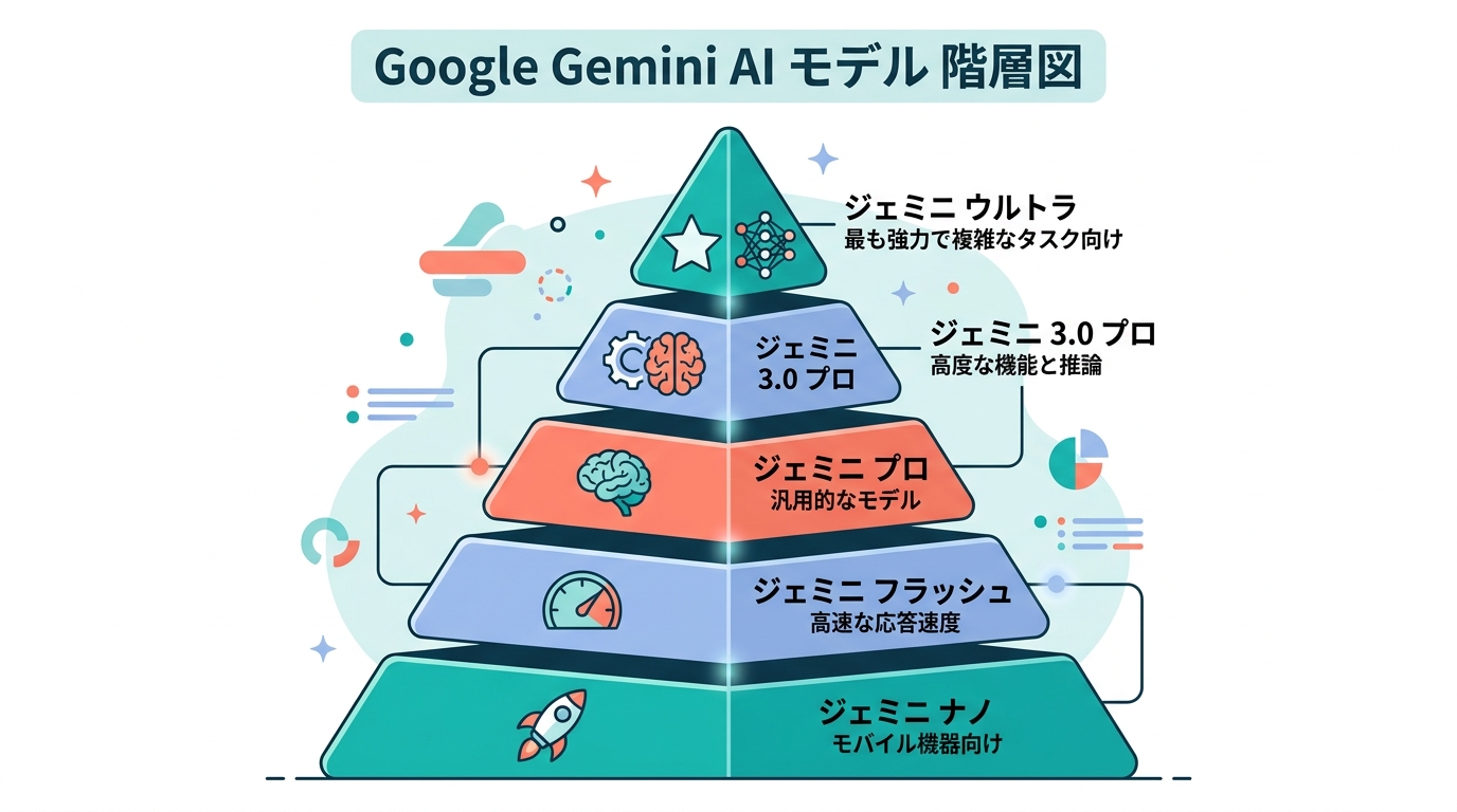 Geminiモデル階層図（Nano/Flash/Pro/Ultra）