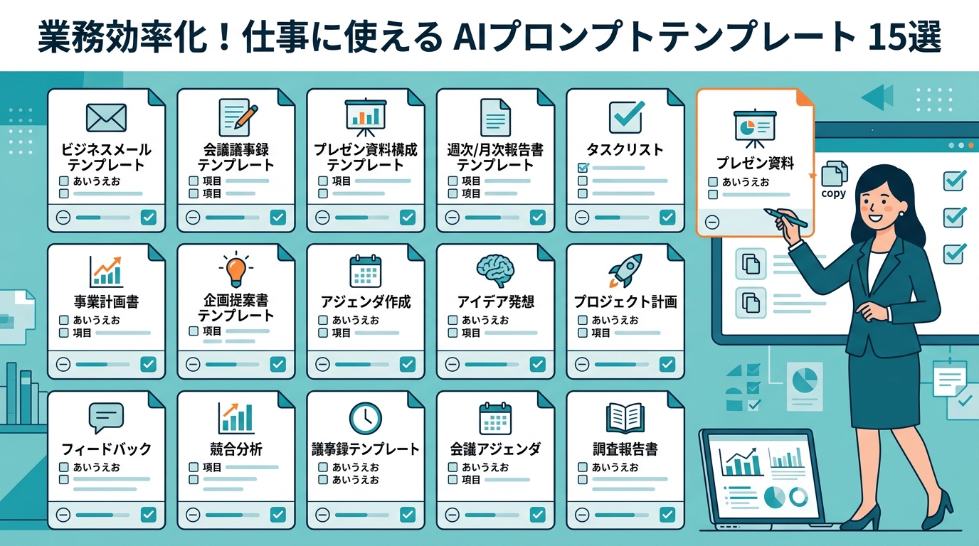 業務効率化に使えるAIプロンプトテンプレート15選の図解