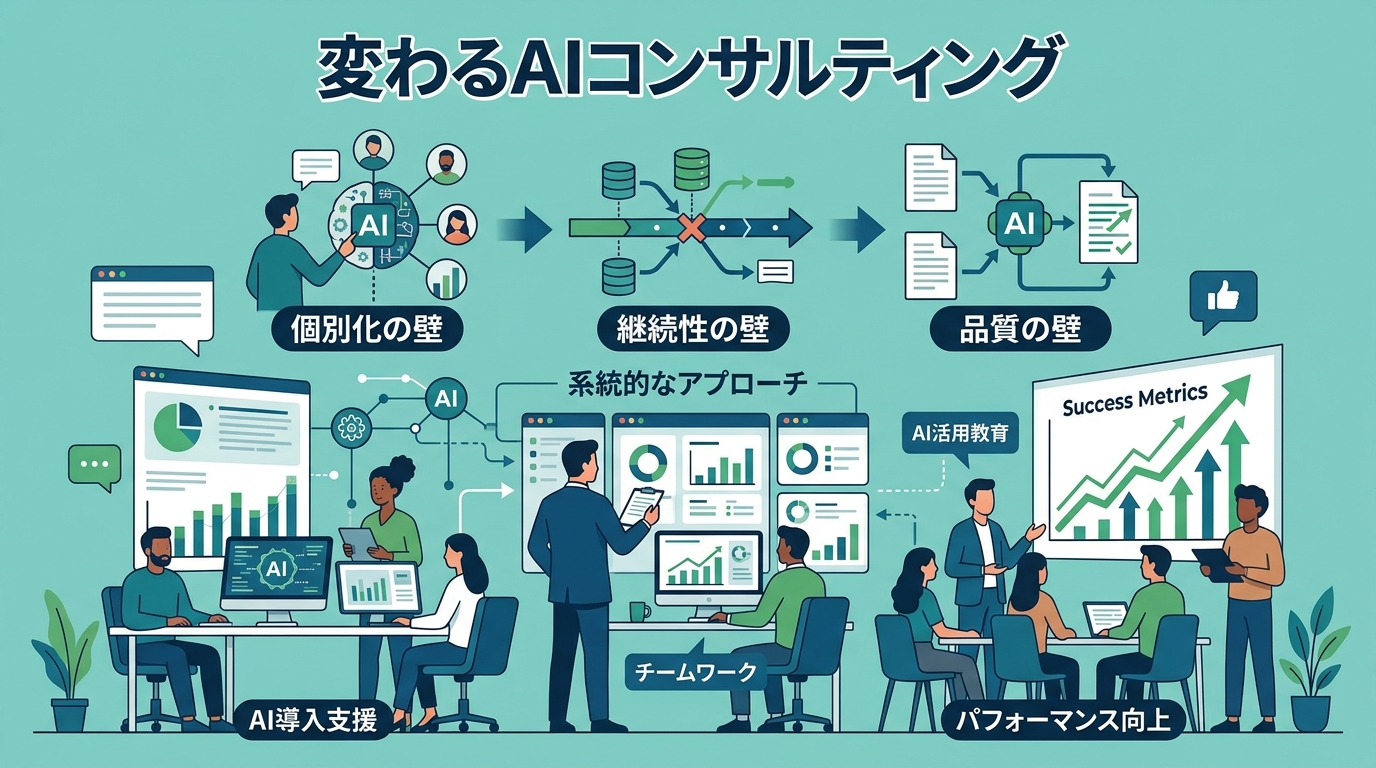 KawaruのAIコンサルティングによる組織的AI活用定着支援の図解