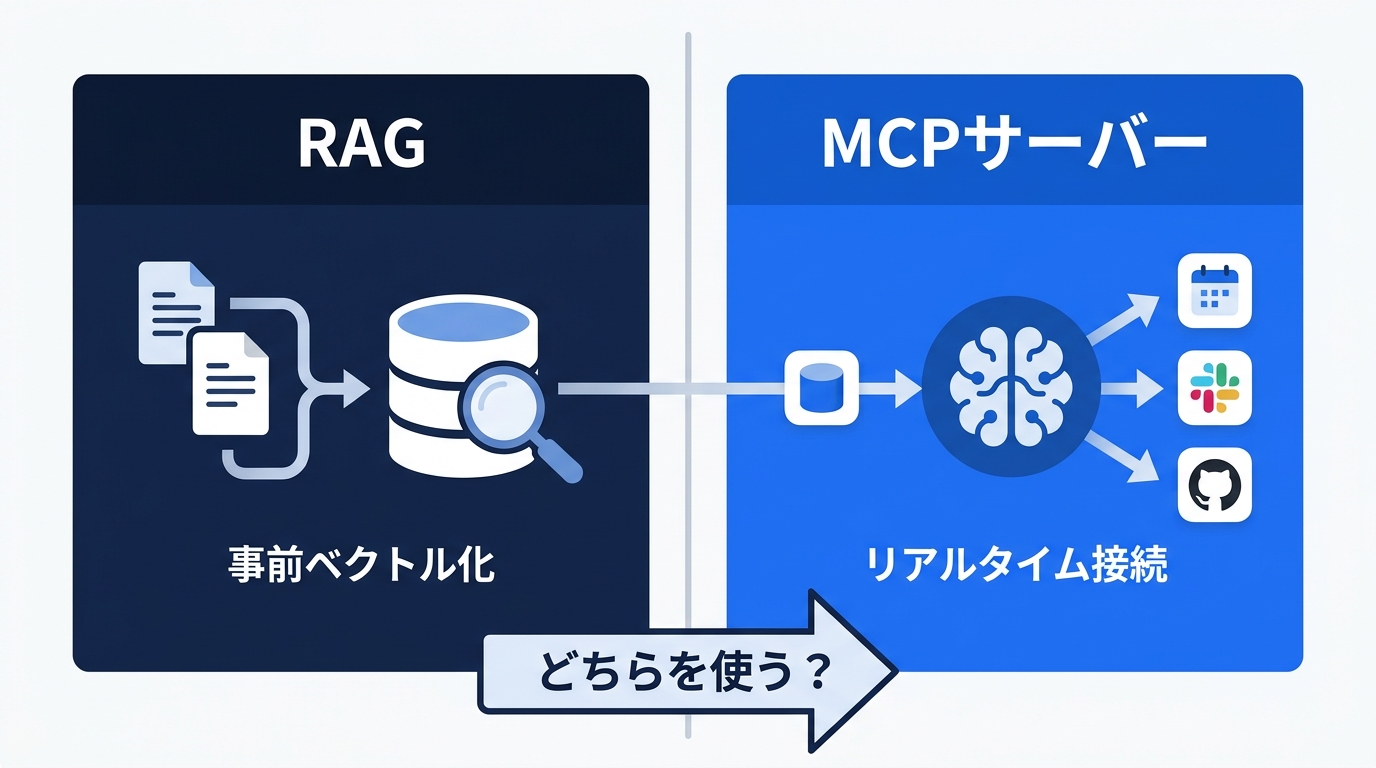 RAGとMCPサーバーのアーキテクチャ比較図