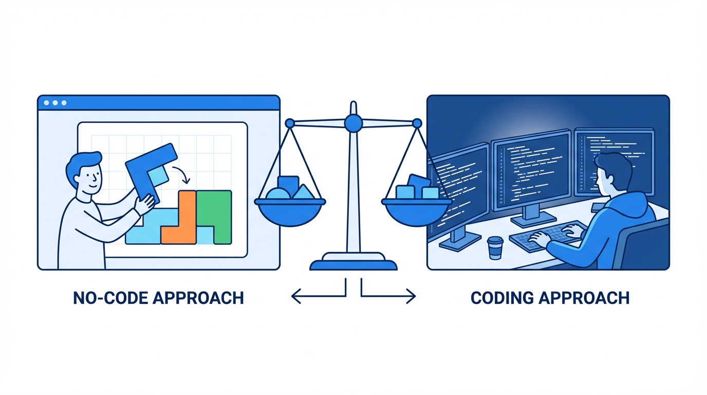 ノーコードとコーディングの開発手法比較図解