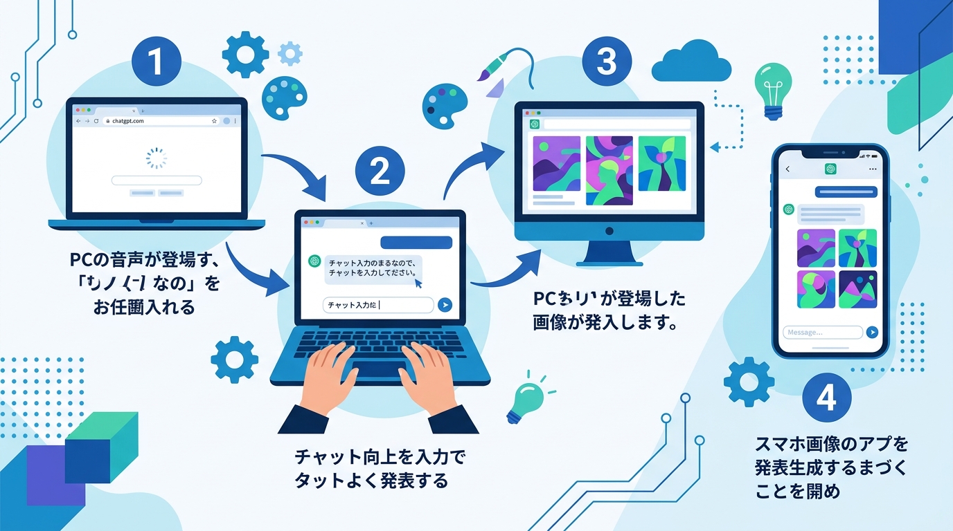 ChatGPTで画像を生成するPCとスマートフォンの操作手順図解