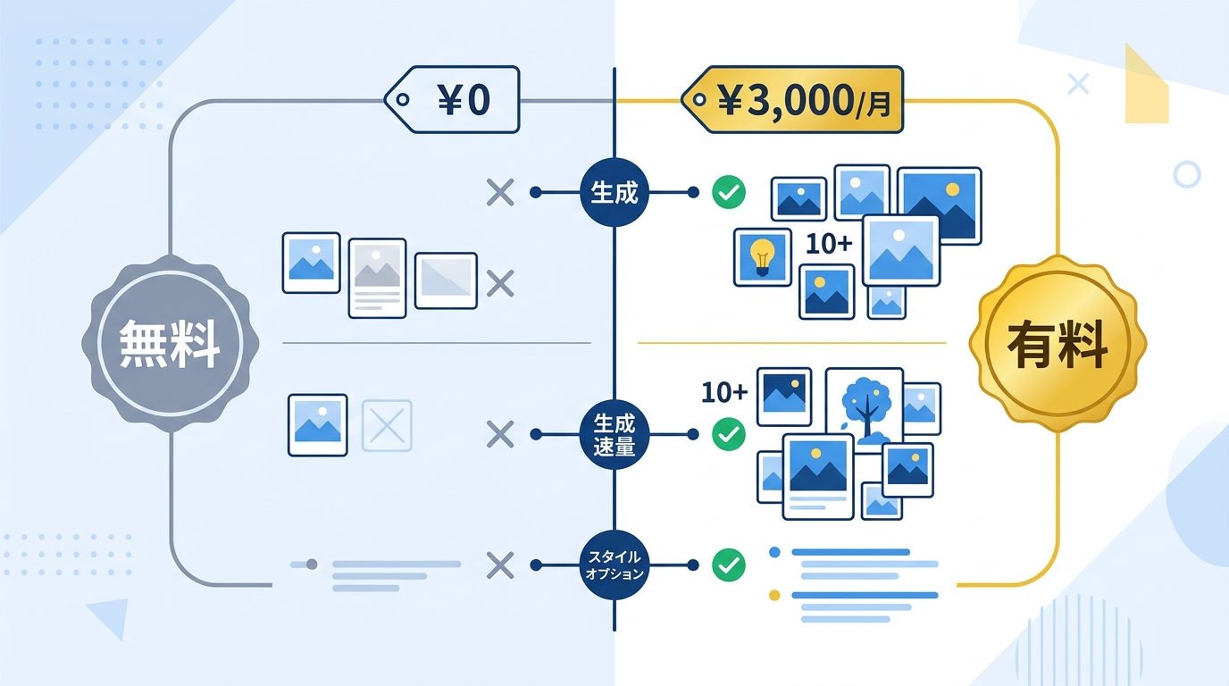 ChatGPT無料プランと有料プランの画像生成制限比較図