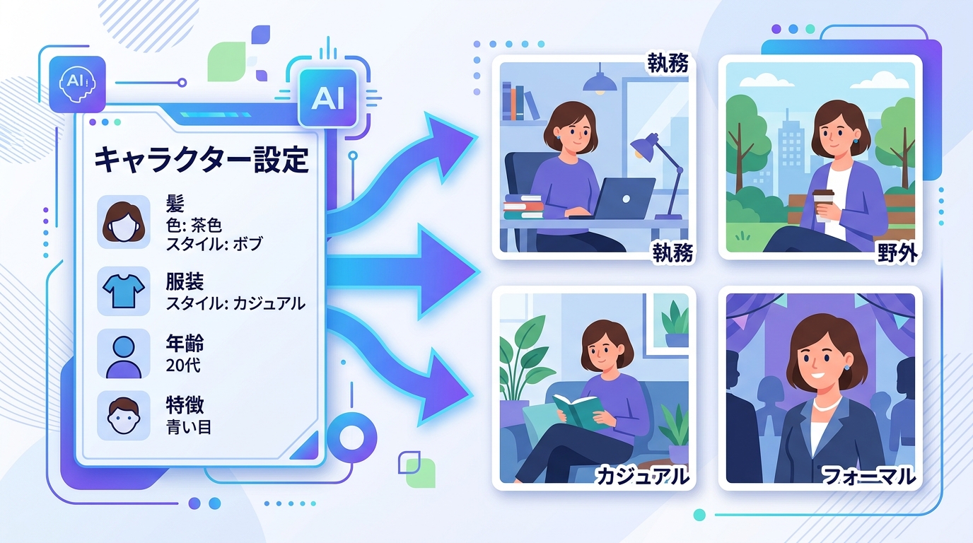 ChatGPTで同一キャラクターを固定して複数画像を生成するテクニック図解